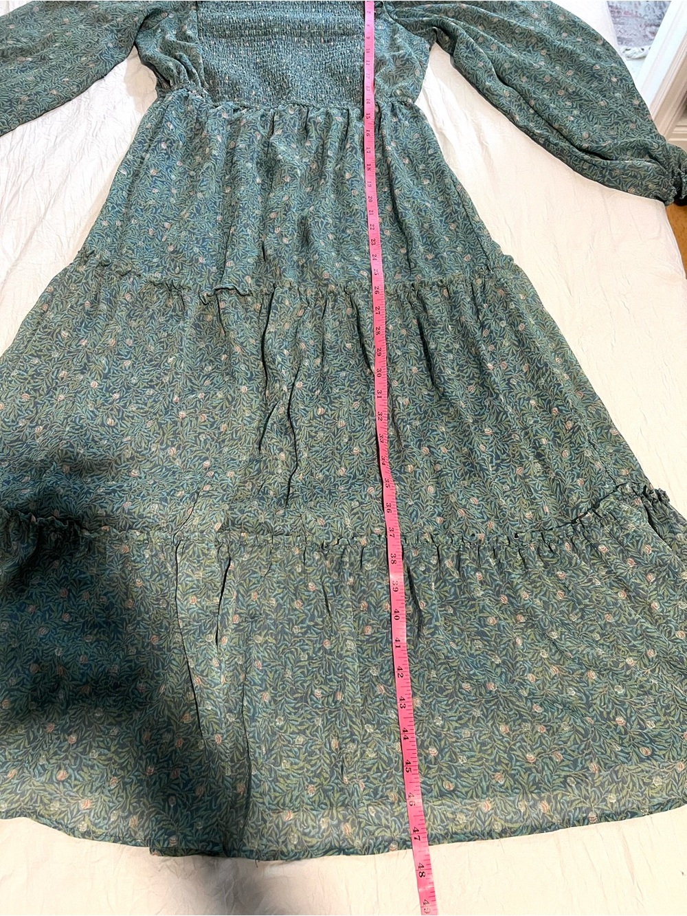 Anthropologie Moon River Green Floral Smocked Tiered Midi Dress SZ M EUC - Picture 6 of 6